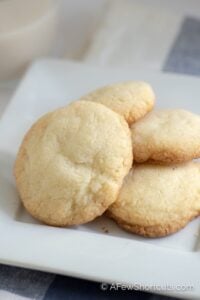 This recipe is a keeper! A Simple Drop Sugar Cookie Recipe that can be easily converted to gluten free. These are a family fav! | AFewShortcuts.com #glutenfree #dessert #cookie #dairyfree #recipe #recipes