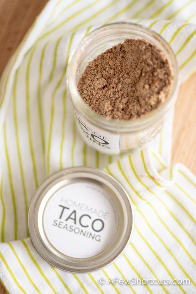 Skip those storebought packets with questionable ingredients and learn how to make Homemade Taco Seasoning with simple everyday spices! | @AFewShortcuts #homemade #recipes #seasoning #spices #taco #glutenfree