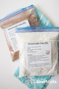 Check out this simple Homemade Cake Mix Recipe for yellow or chocolate cake. Plus FREE Printable Labels. There are bonus gluten free instructions too!