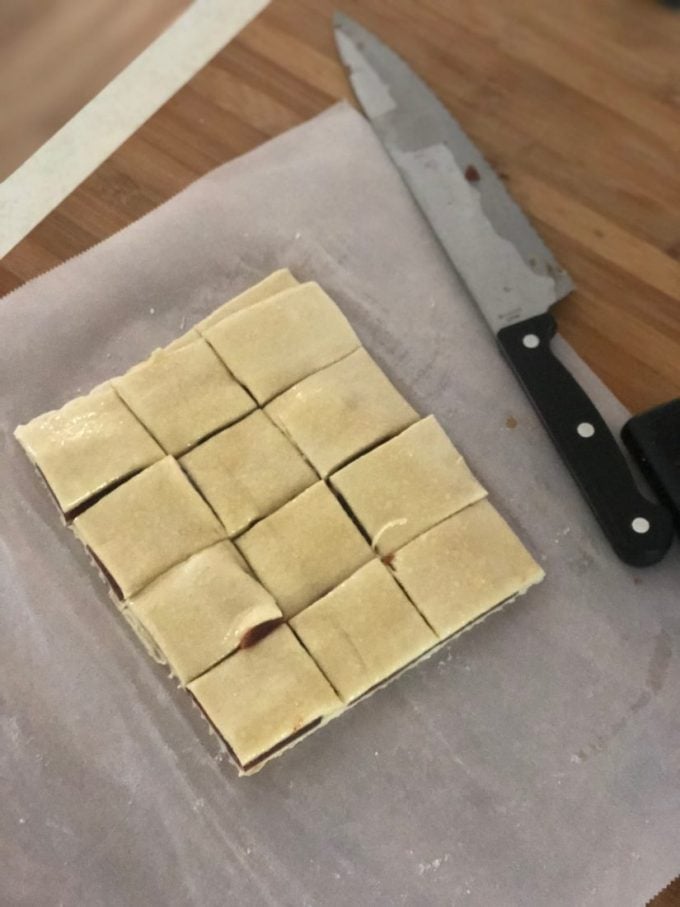 Dough cut in squares
