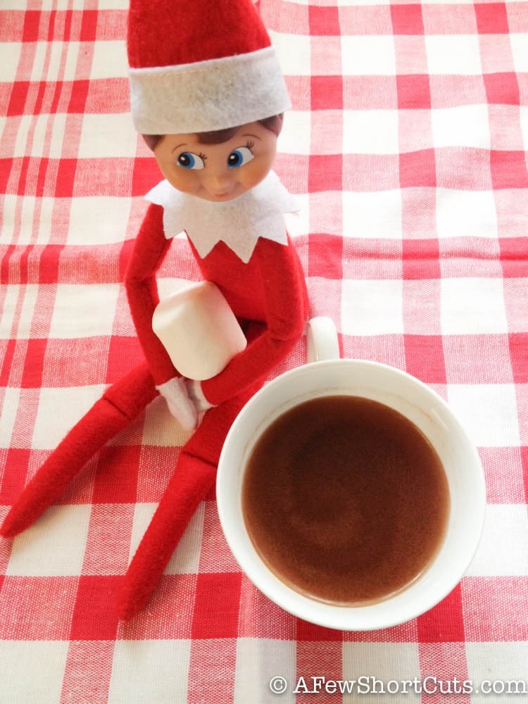 Morning Coffee Elf on the Shelf. Click for more ideas! #elfontheshelf