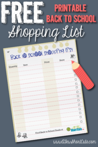 FREE Printable Back To School Shopping List