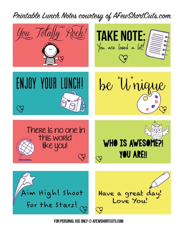 lunch box notes printables