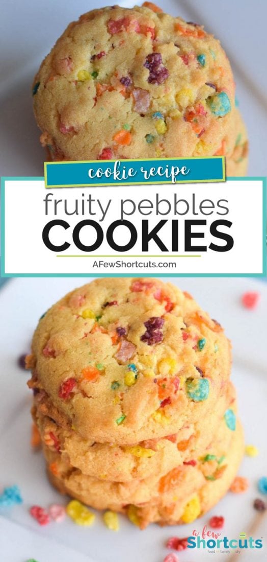 These could possibly be some of the best cookies I have ever eaten! Check out this Fruity Pebbles Cookies Recipe | AFewShortcuts.com #cookies #recipe #fruitypebbles #rainbow #glutenfree #dessert