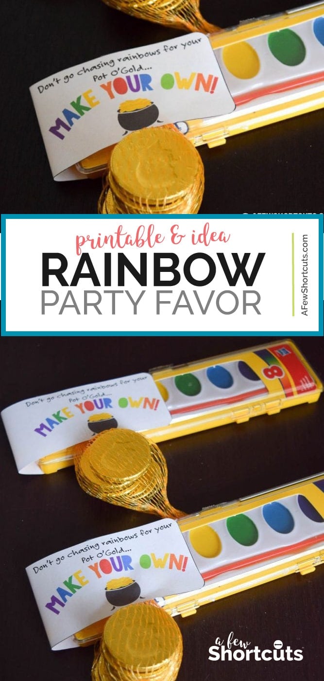 Are you looking for kid-friendly St Patricks or Rainbow Party Favors? This Make Your Own Rainbow Printable is a perfect way to turn a set of watercolors into a creative gift! | @AFewShortcuts #printable #rainbow #stpatricks #partyfavor