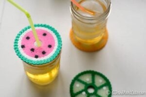 DIY Summer Perler Bead Coasters and Drink Lids