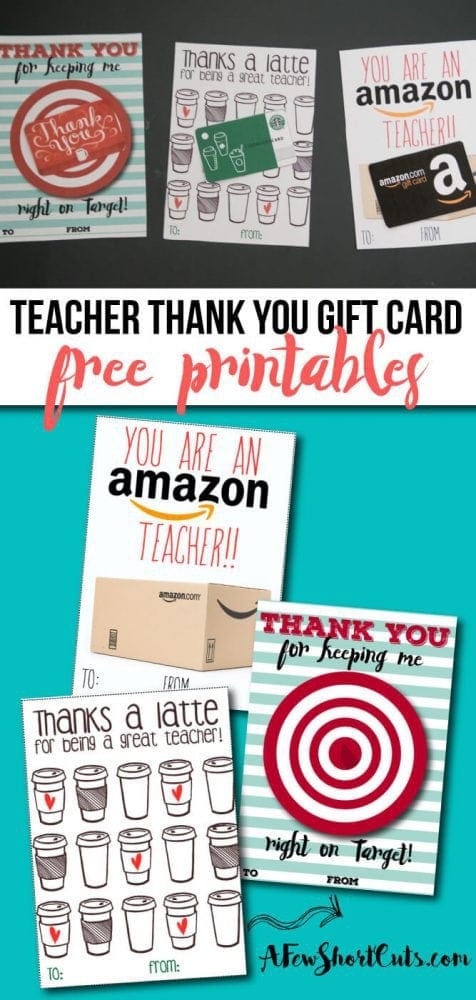 free teacher gift card printable thank you card idea a few shortcuts