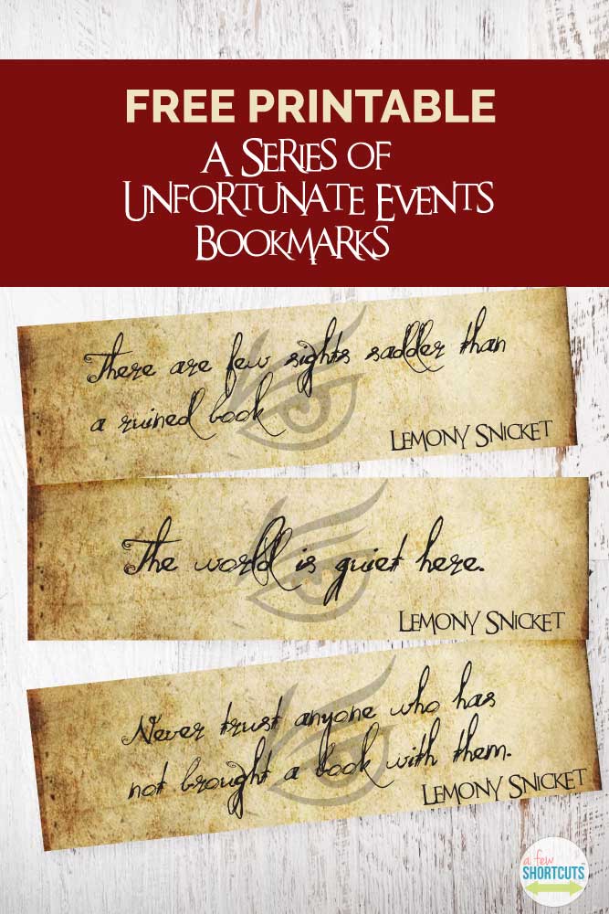 Free A Series of Unfortunate Events Printable Bookmarks 