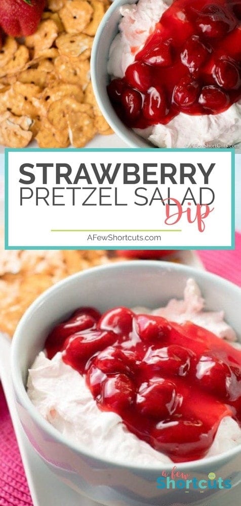 This dessert dip recipe is oh so good! You must try this Simple Strawberry Pretzel Salad Dip! It's easy enough to make for any day of the week! #recipe #Strawberry #dessert #dessertdip