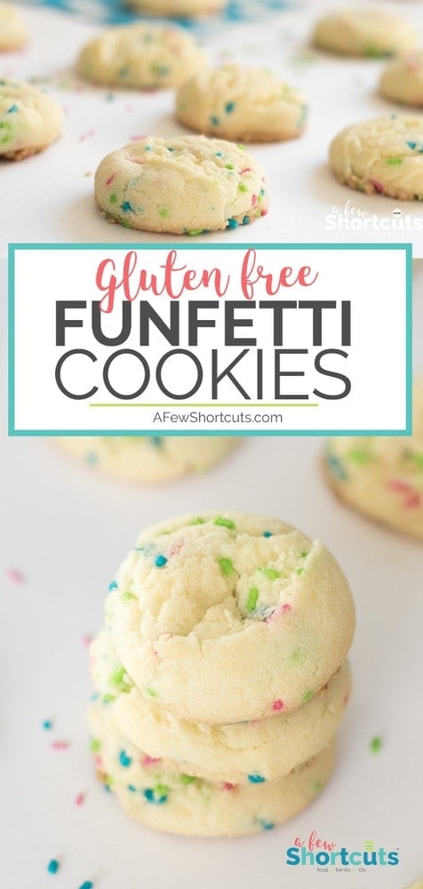 Everybody deserves a fun colorful, soft chewy cookie in their lives! Try this easy Gluten Free Funfetti Cookies Recipe. It can be made dairy free and egg free too! #GlutenFree #cookies #recipes #dairyfree #eggfree