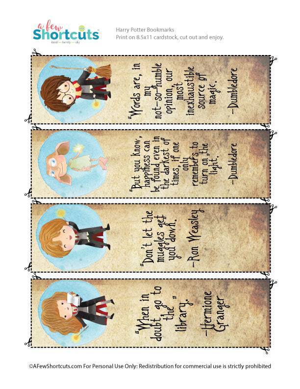 Free Harry Potter Printable Bookmarks - A Few Shortcuts