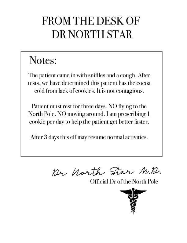 Elf Sick Note Free Printable