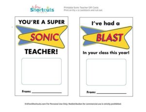 Sonic Teacher Gift Card Printable - A Few Shortcuts